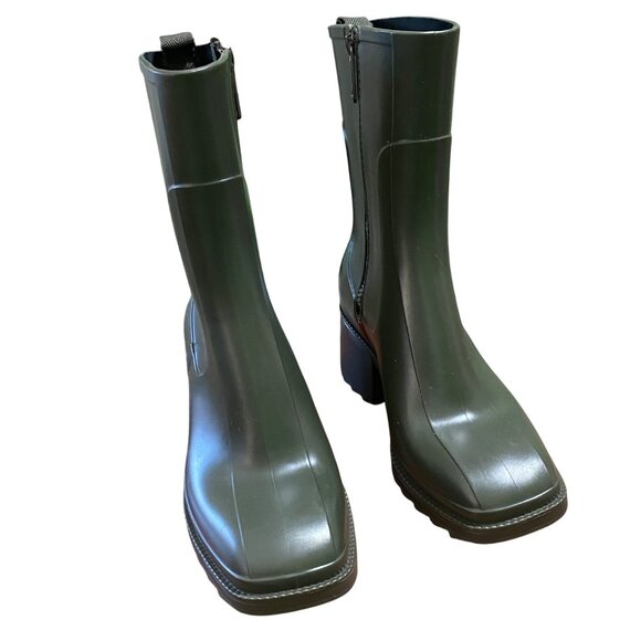 Chunky Platform Rubber Boots Womens 7 Green Rainy Day Military Grunge Gorpcore - Picture 1 of 6